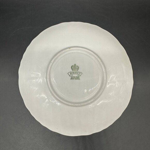 Vintage Aynsley England Saucer Plate Bone China Green Dogwood Floral Gold Trim - Picture 3 of 8